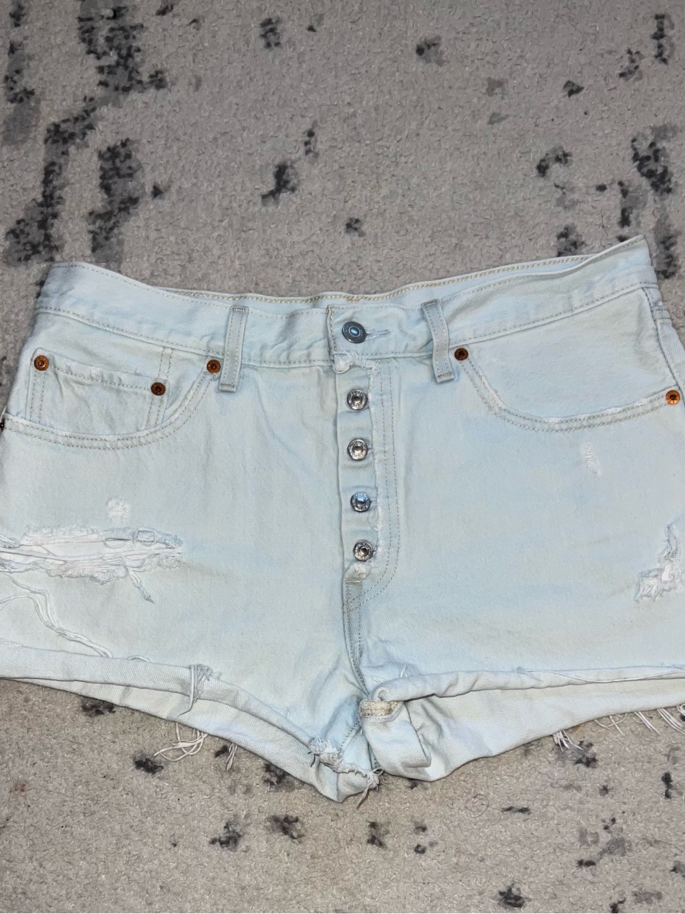 Levi's Light Blue Distressed Button-Fly Denim Shorts